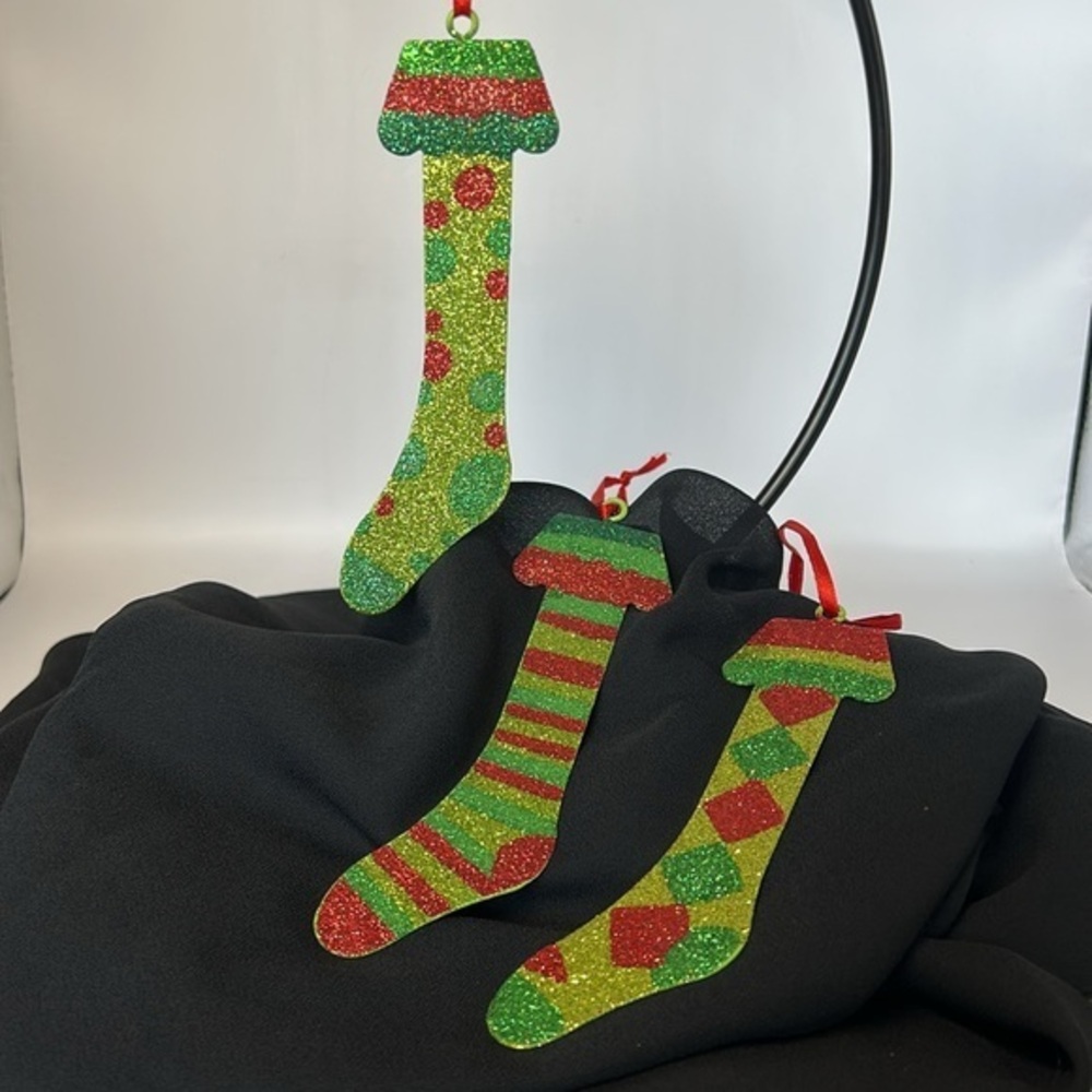 Glittery Christmas Stocking Ornaments set of 3